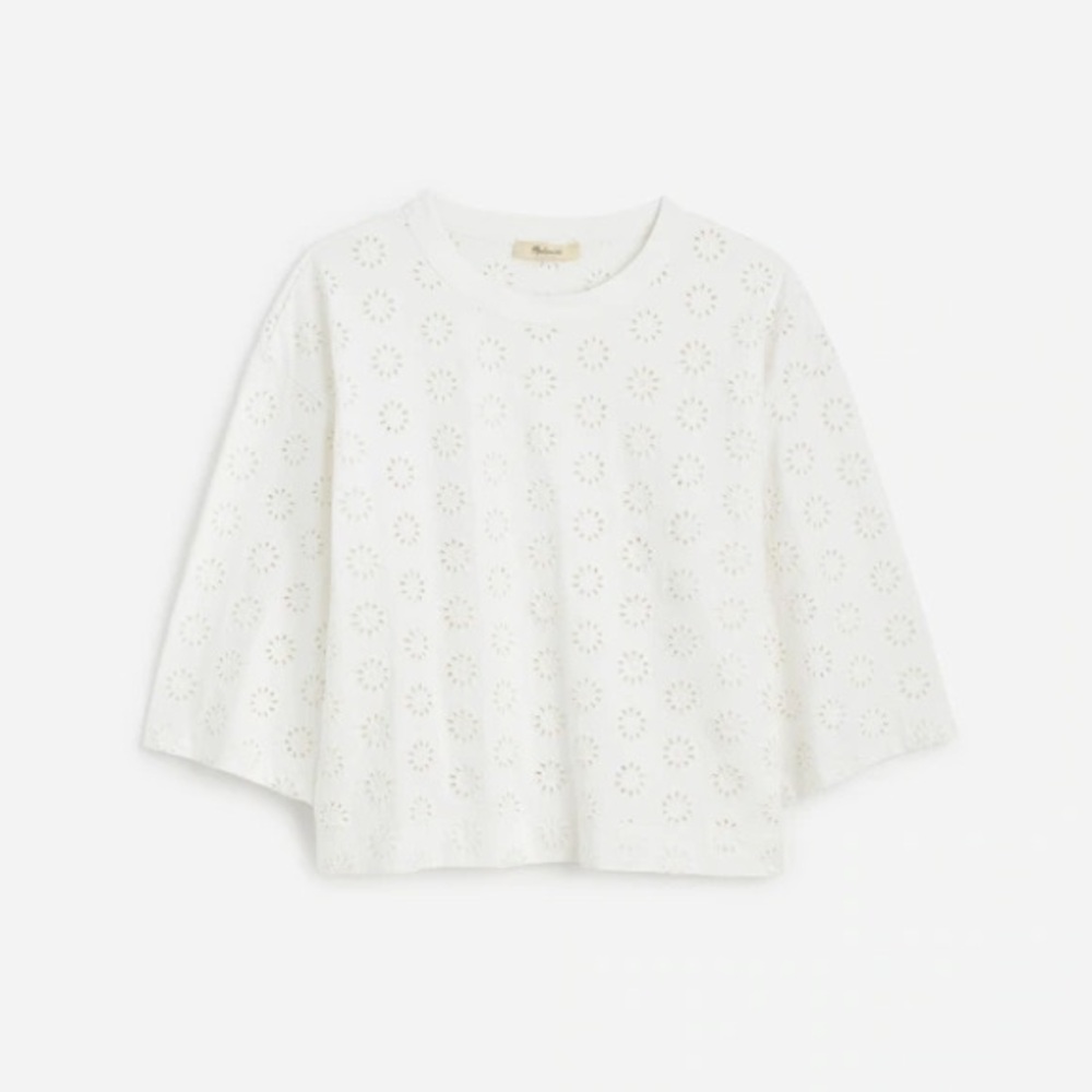 MADEWELL White Embroidered Wide-Sleeve Boxy Tee Shirt Top Size Small - Picture 4 of 4